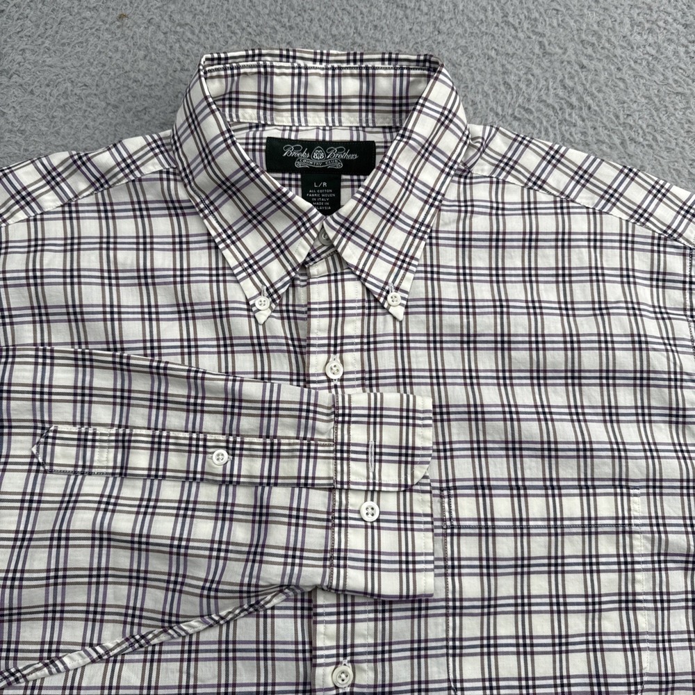 BROOKS BROTHERS Country Club Dress Shirt Mens Large L/S Button Up Plaid Casual